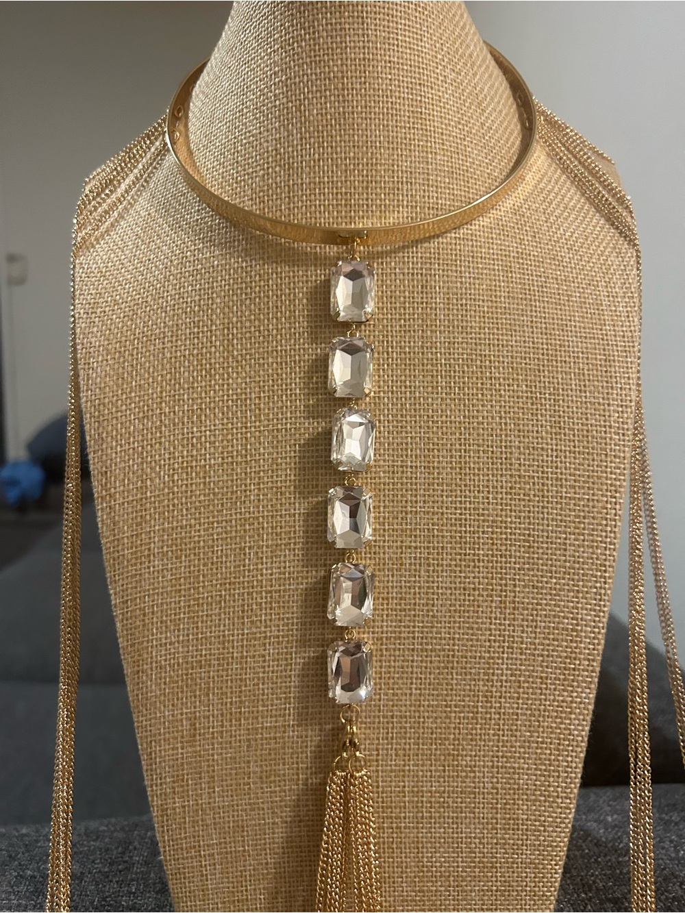 Gold Multi-Chain Crystal Tassel Body Necklace - Women Jewelry - Picture 4 of 5